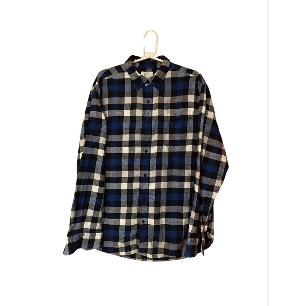Croft & Barrow Men Size Large Button Down Shirt Blue Plaid Flannel Long Sleeve